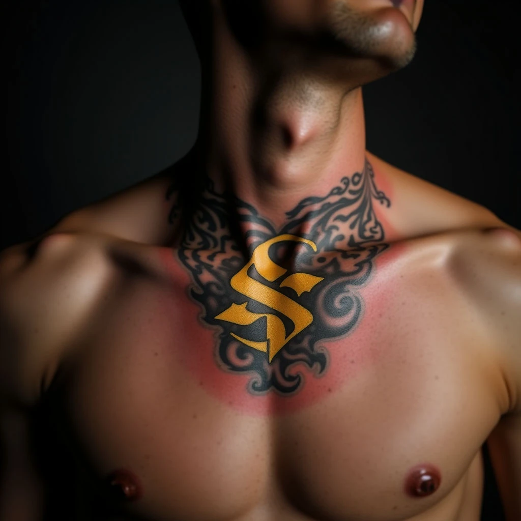 Japanese Style 'S' Tattoos for Men on the Collarbone