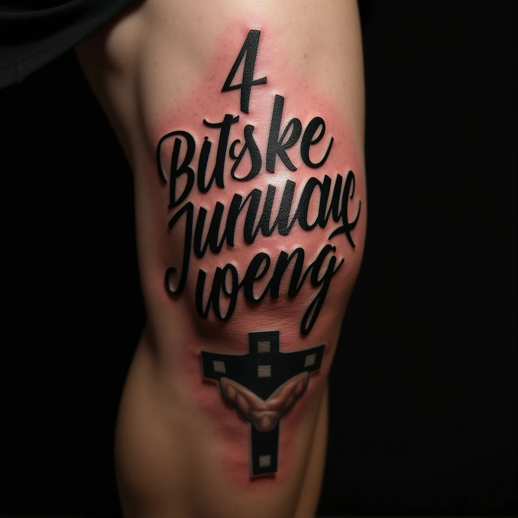 Powerful Surreal Bible Quote Tattoos for Men on the Knee