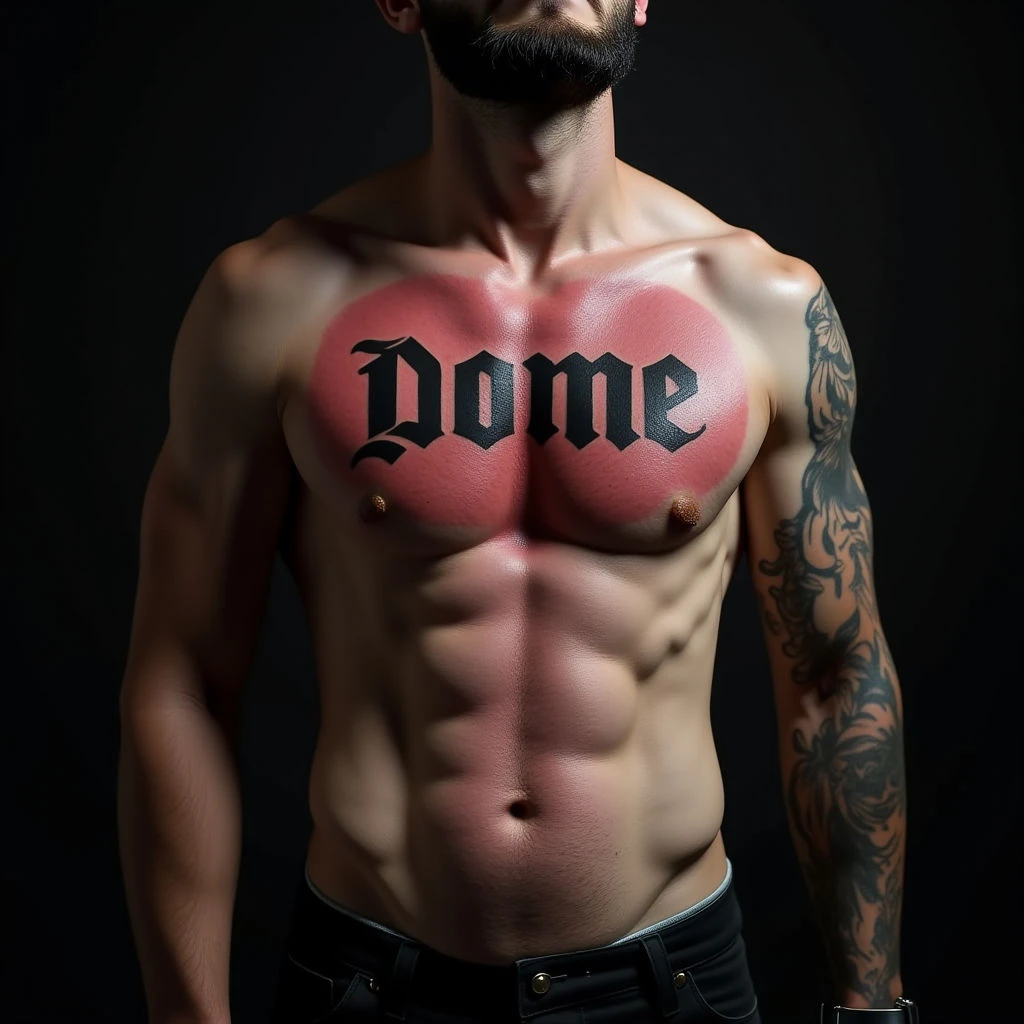 Bold Stomach Tattoos for Guys: Realistic Name Designs in Red & Black