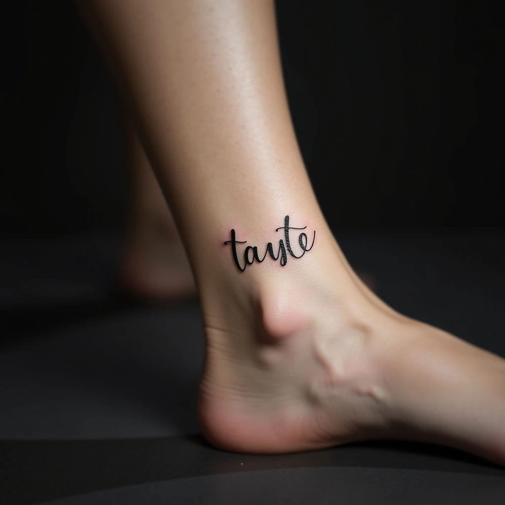 Delicate Name Tattoos on Ankle: Fine Line Blue-Black Designs