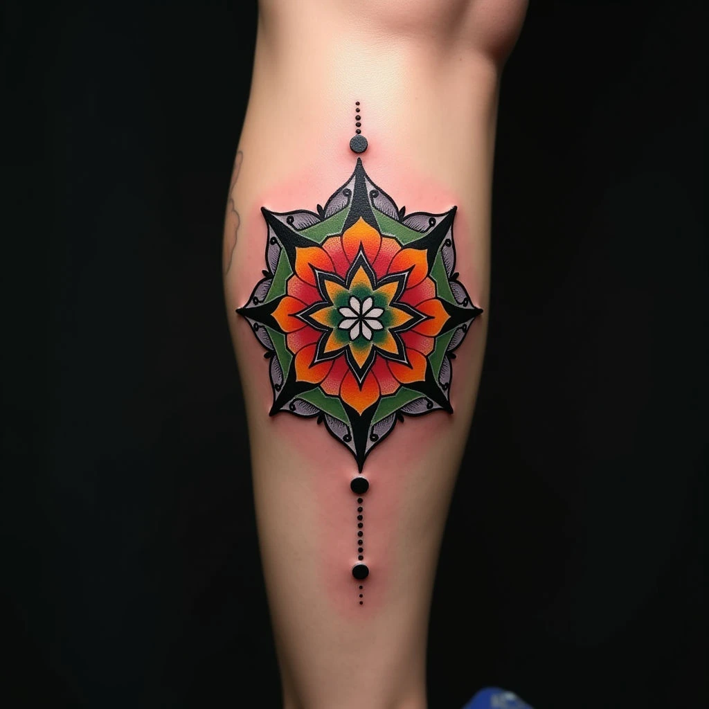 Kids Names Mandala Leg Tattoos for Men: A Colorful Tribute