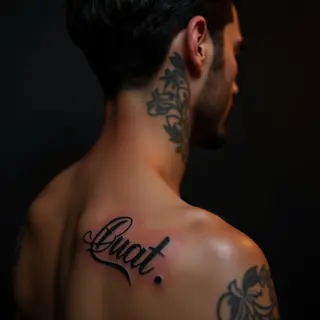 Cool Quote Tattoos for Guys: Blackwork Behind the Ear Designs