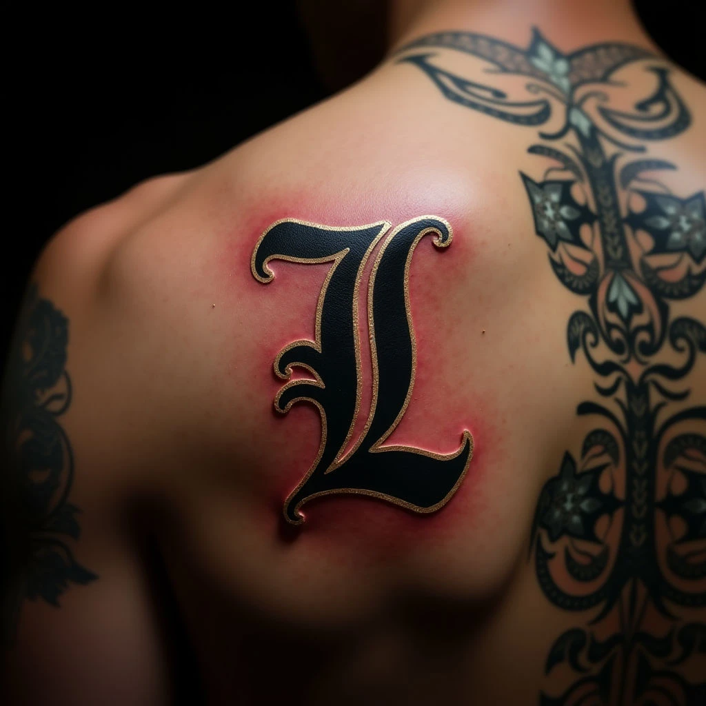 Bold Back Letter Tattoos for Men: Black, Red & Gold Designs