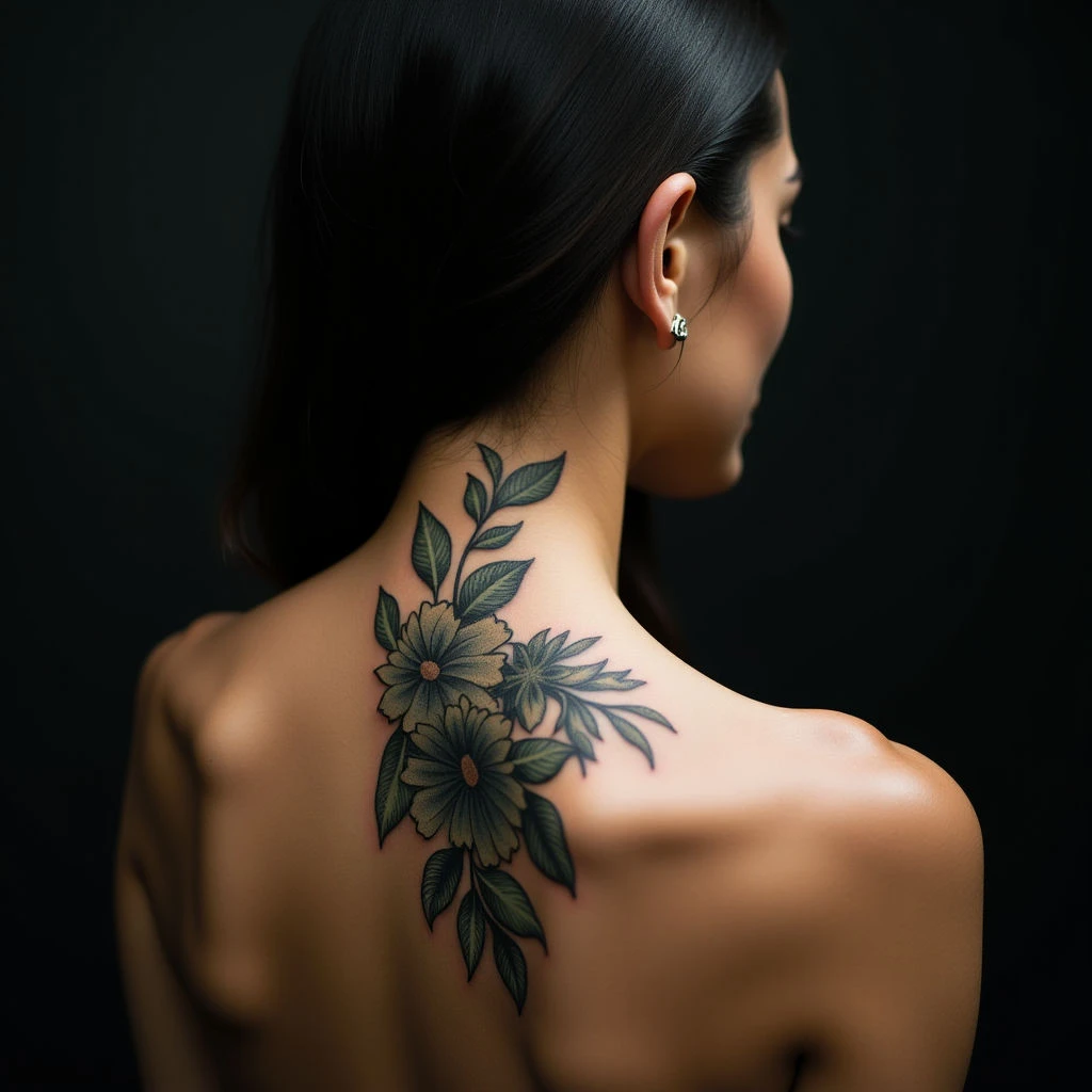 Subtle Green Word Tattoos for Men Behind the Ear