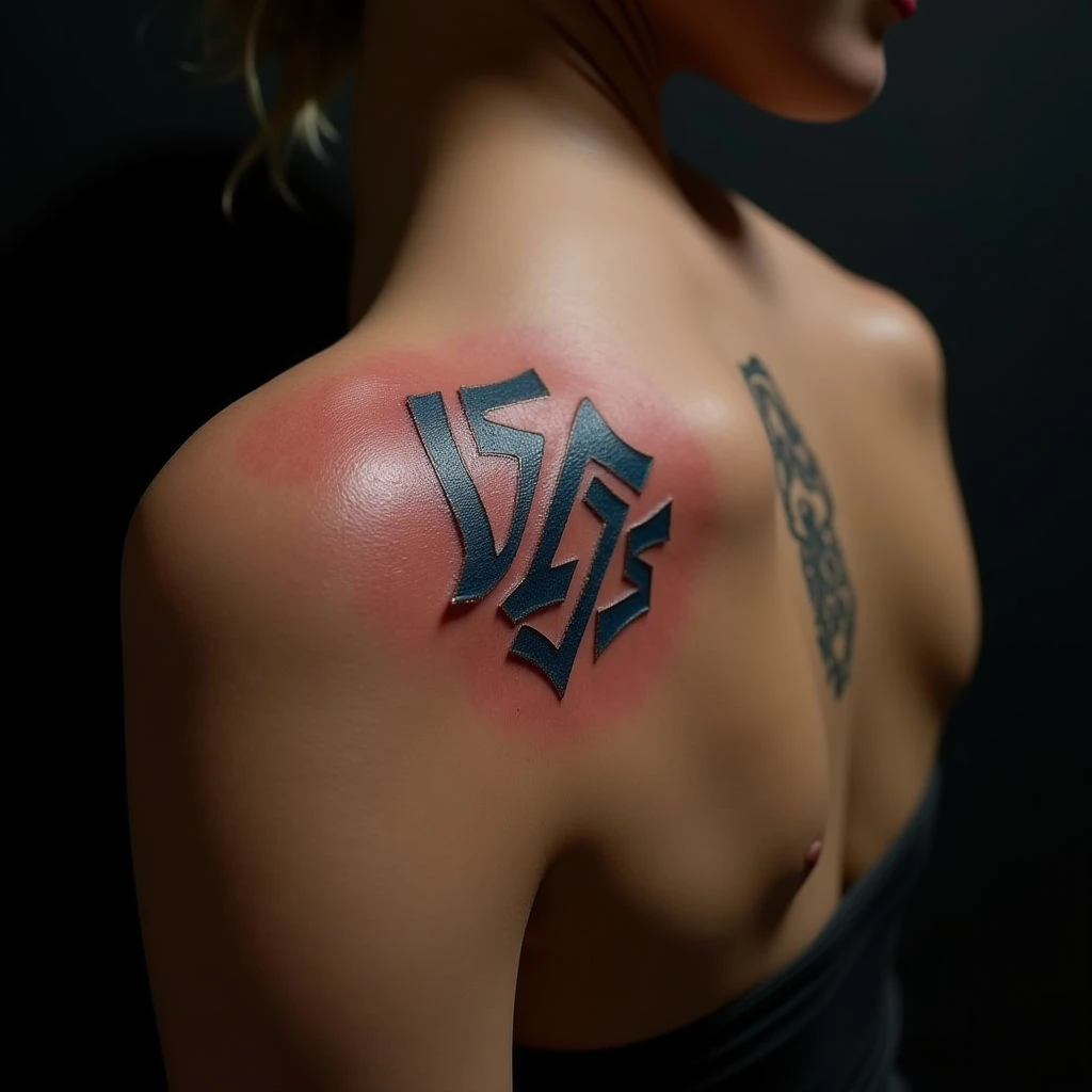 Surreal Lettering Tattoos for the Shoulder: Blue & Gold Designs