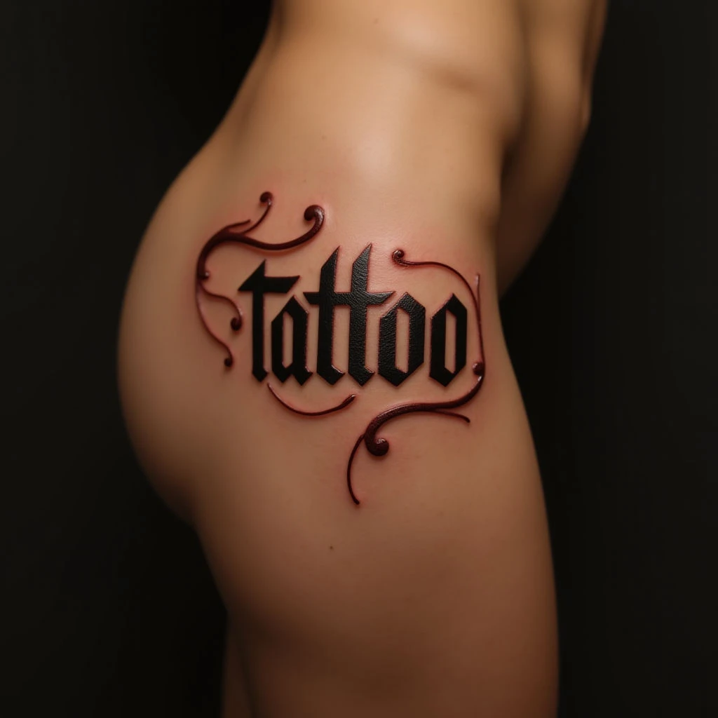 Traditional Lettering Tattoos on the Thigh: Small & Bold Designs