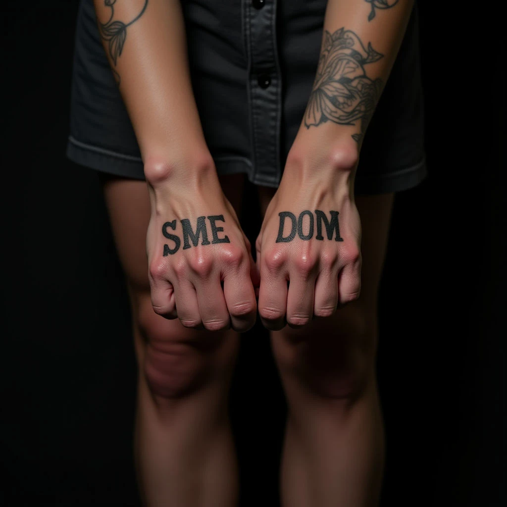 Small Traditional Grey Leg Tattoos with Meaningful Words