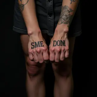 Small Traditional Grey Leg Tattoos with Meaningful Words