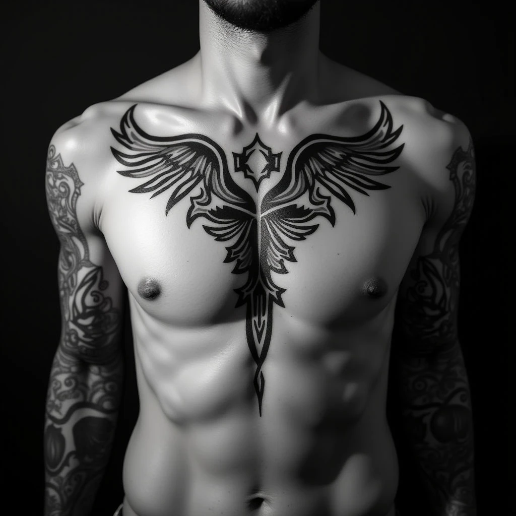 Tribal Script Sternum Tattoos: Bold & Meaningful Designs