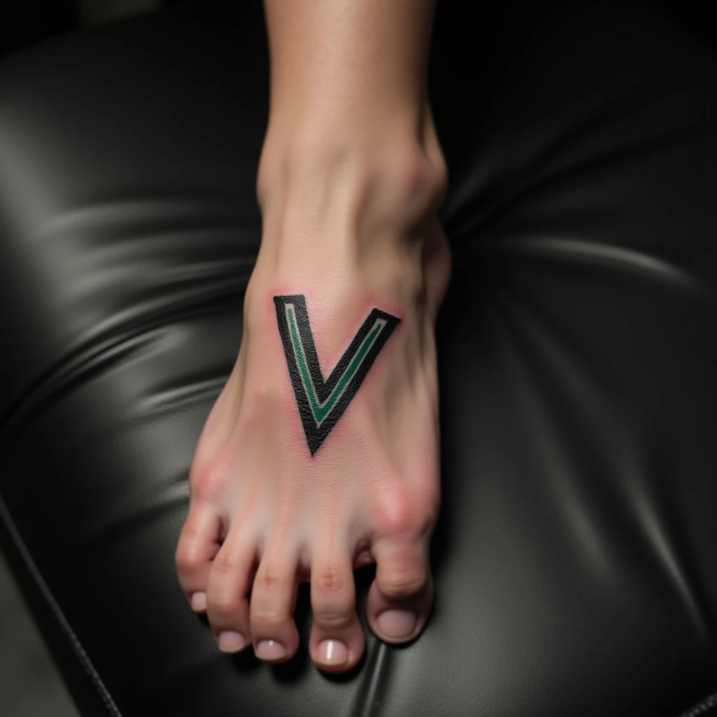 Realistic 'V' Name Tattoo on Foot for Boys - Design Ideas