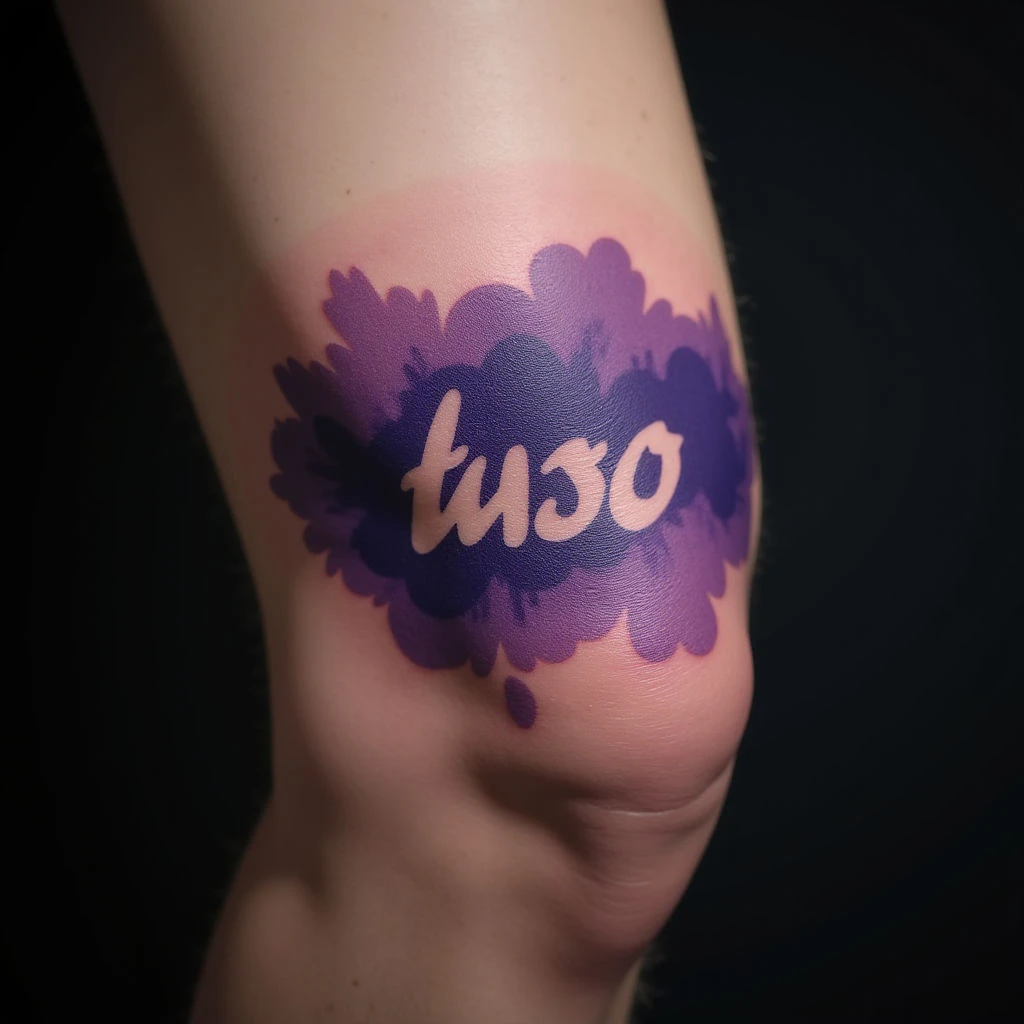 Powerful Word Tattoos for Men on the Knee: Violet Watercolor Designs