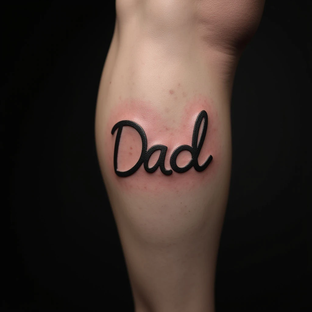 Baby Name Tattoos for Dad: Linework Designs on the Calf