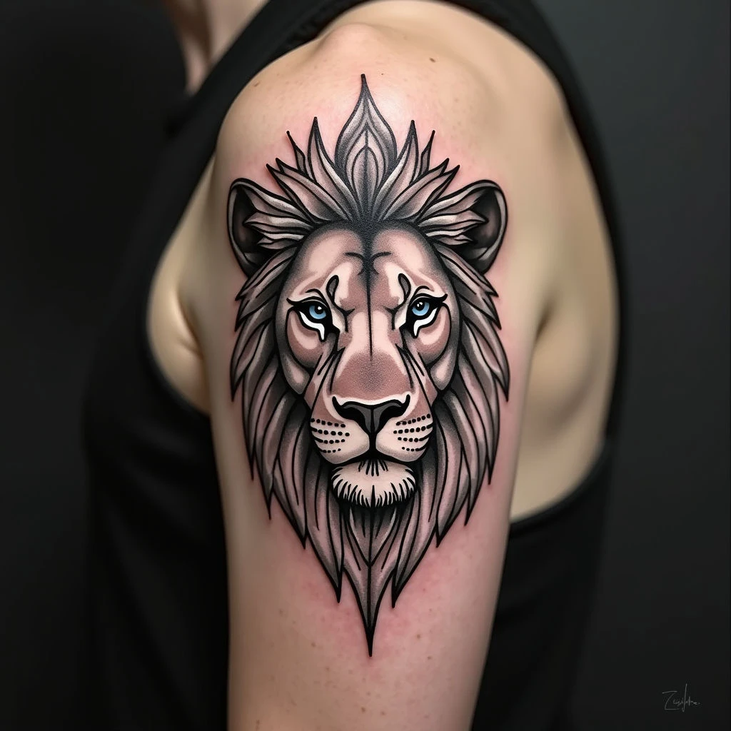 Geometric Lion Tattoo: A Study in Precision and Strength