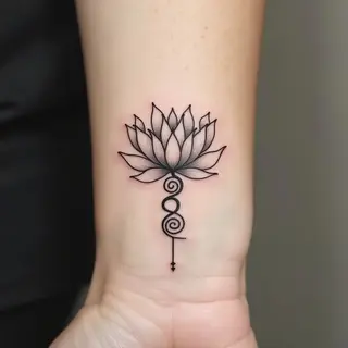 Delicate Lotus Uñalome Wrist Tattoo