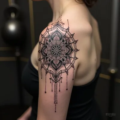 Mandala Dotwork Sleeve Design for Shoulder