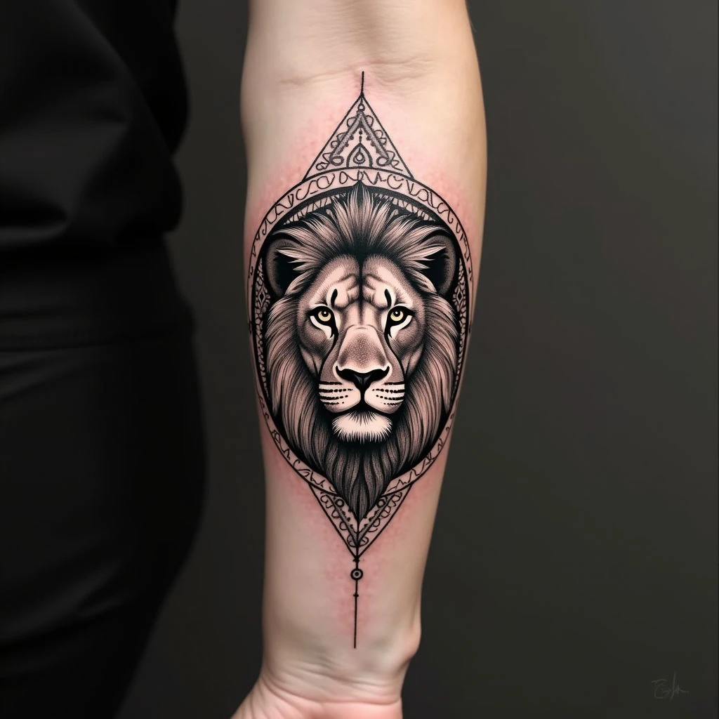 Intricate Mandala Lion Tattoo Design