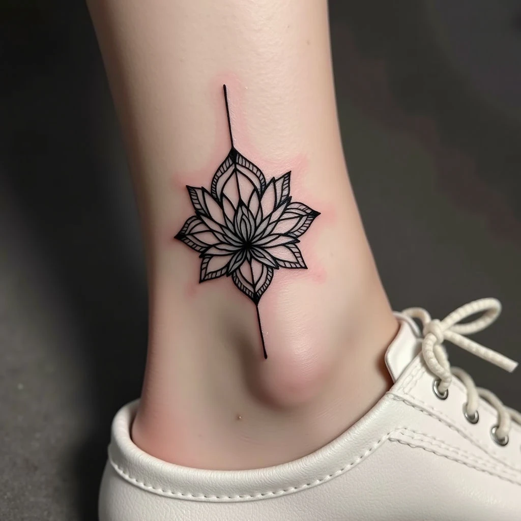 Lotus Mandala Ankle Tattoo: A Study in Simplicity