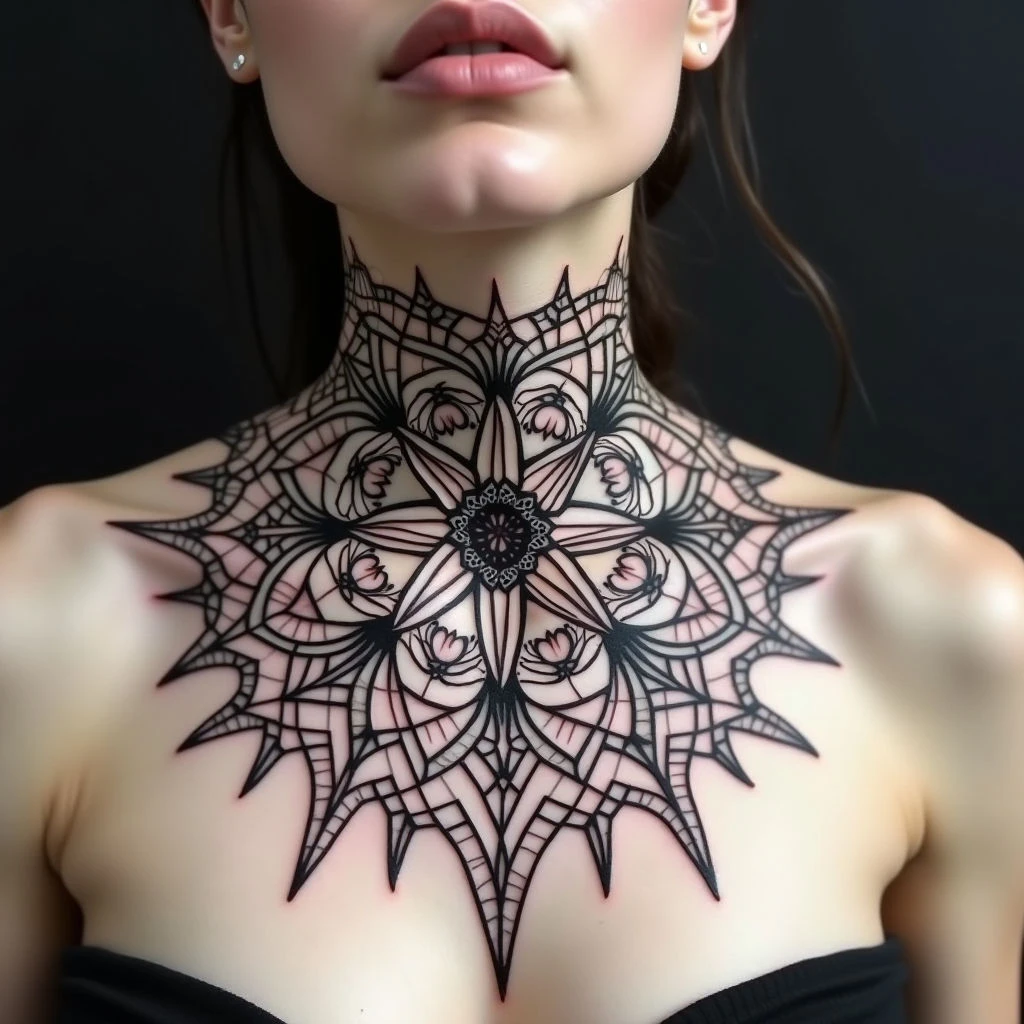 Geometric Mandala Neck Tattoo: A Study in Symmetry and Strength