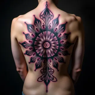 Purple Mandala Spine Tattoo Inspiration - Traditional Style