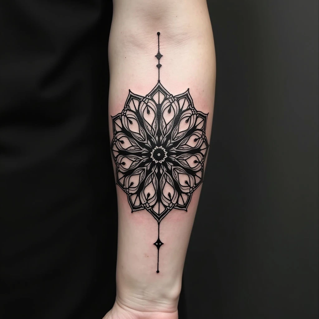 Intricate Geometric Mandala Tattoo on Forearm