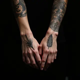 Matching Mother & Son Tattoos: Hand Designs in Black Grey with a Pop of Red