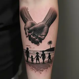 Heartfelt Family Portrait Tattoo: A Father's Bond
