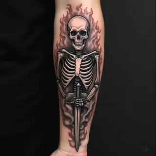 Dramatic Skull Half Sleeve Tattoo Design