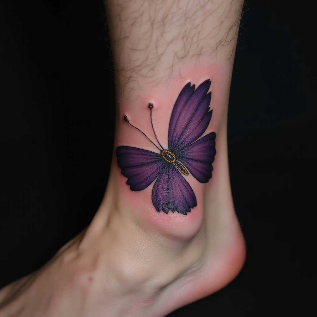 Tiny & Purple Micro-Realism Ankle Tattoos for Men