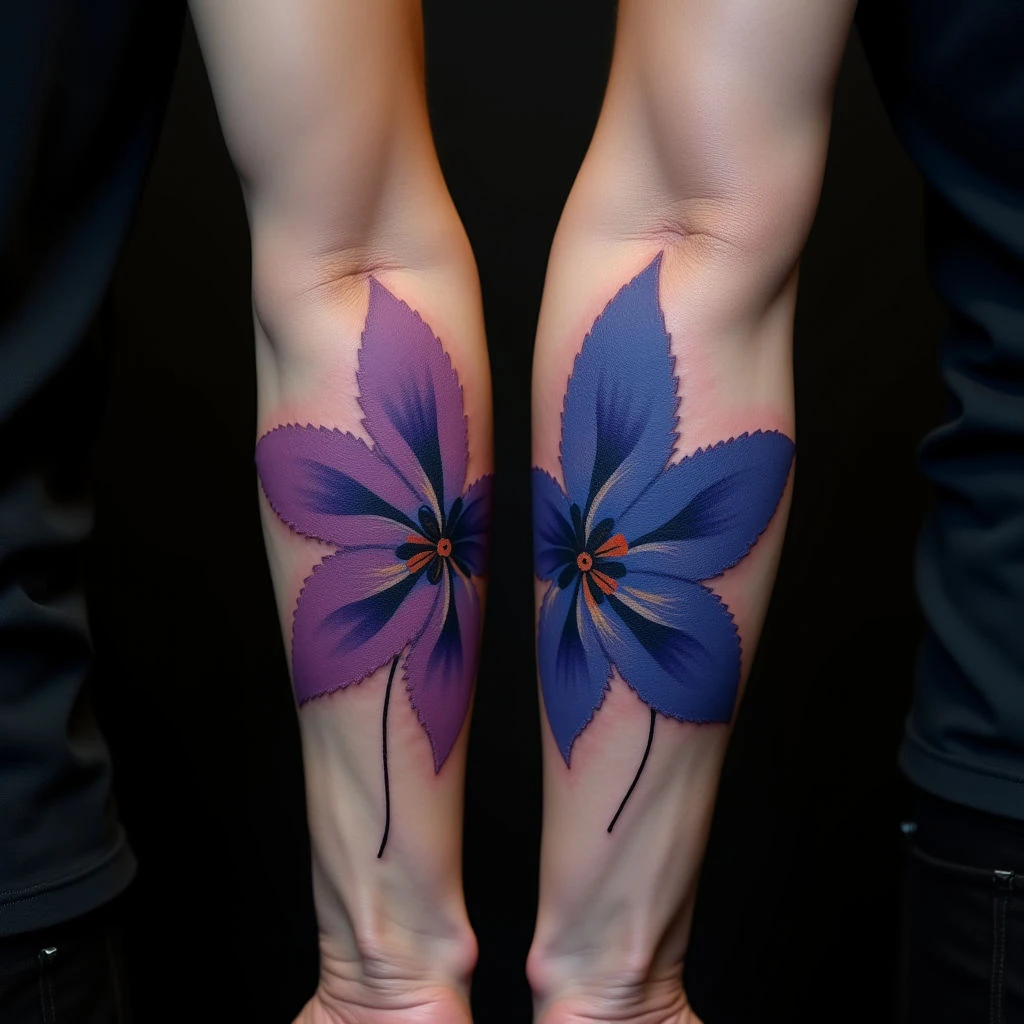 Unique Micro-Realism Father & Son Tattoos in Blue and Purple