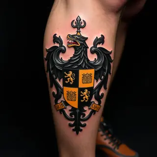 Powerful Father & Son Tattoos: Micro-Realism Leg Designs in Black and Gold