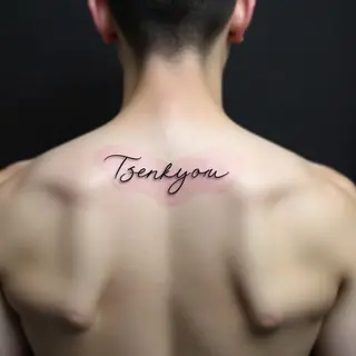 Minimalist Script Tattoo on Upper Back