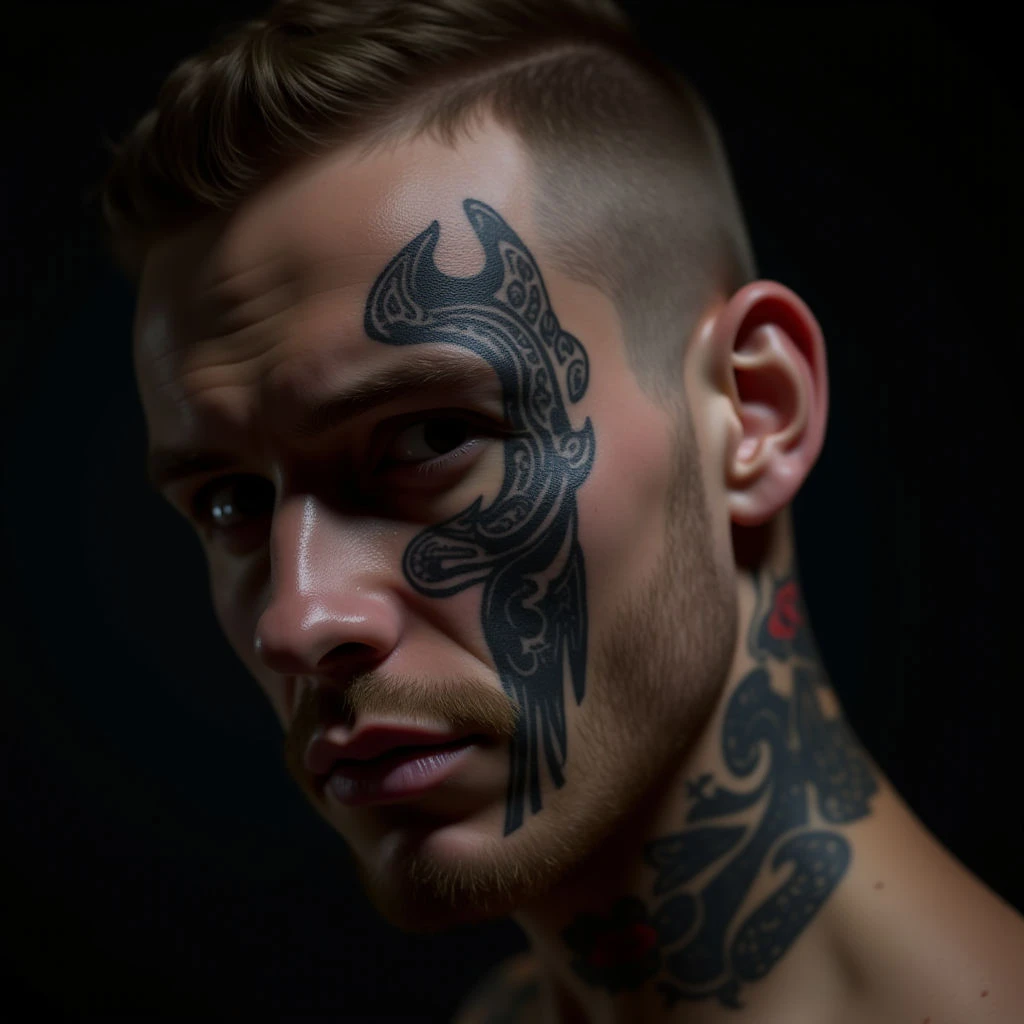 Subtle & Striking: Small Biomechanical Tattoos for Men's Faces