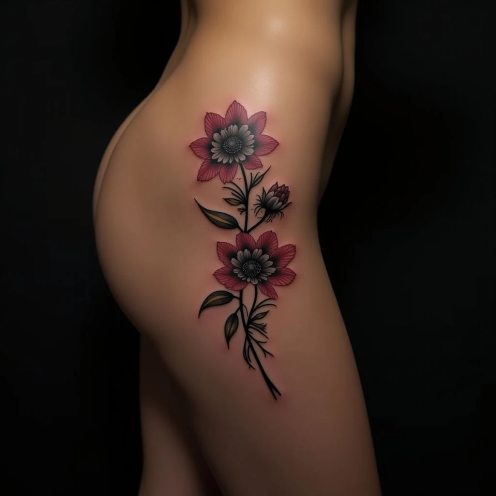 Elegant Blackwork Thigh Tattoos for Girls: Simple & Stunning Designs