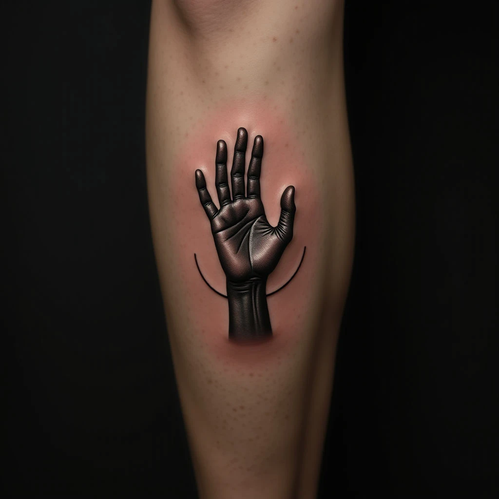 Subtle Gold & Black Micro-Realism Calf Tattoo for Men