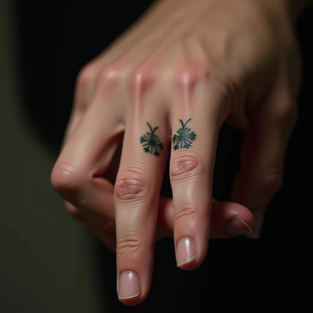 Touching Father & Daughter Finger Tattoos: Minimalist Green Designs