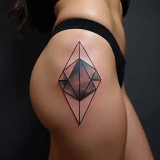 Geometric Blue Thigh Tattoo Design for Women