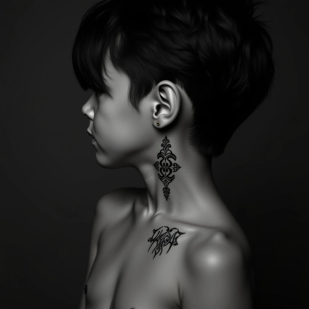Delicate Gothic Baby Name Tattoos Behind the Ear