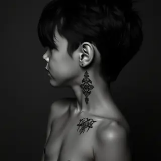 Delicate Gothic Baby Name Tattoos Behind the Ear