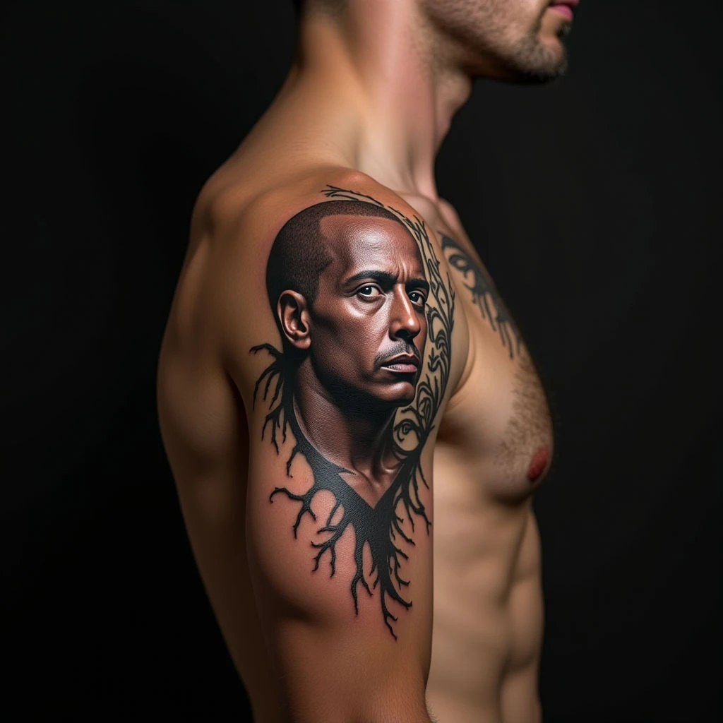 Subtle Gothic Head Tattoos for Men: Copper Minimalism