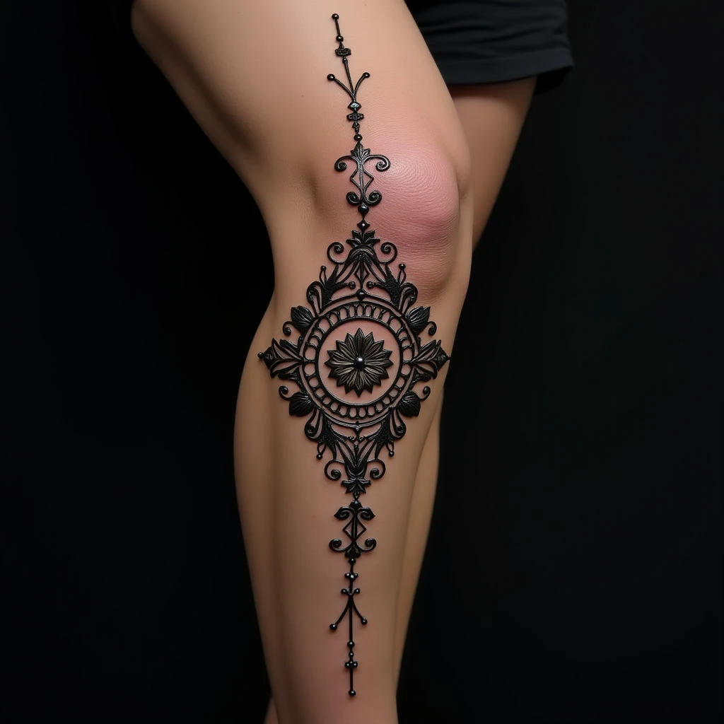 Gothic Knee Tattoos for Women: Simple & Metallic Designs