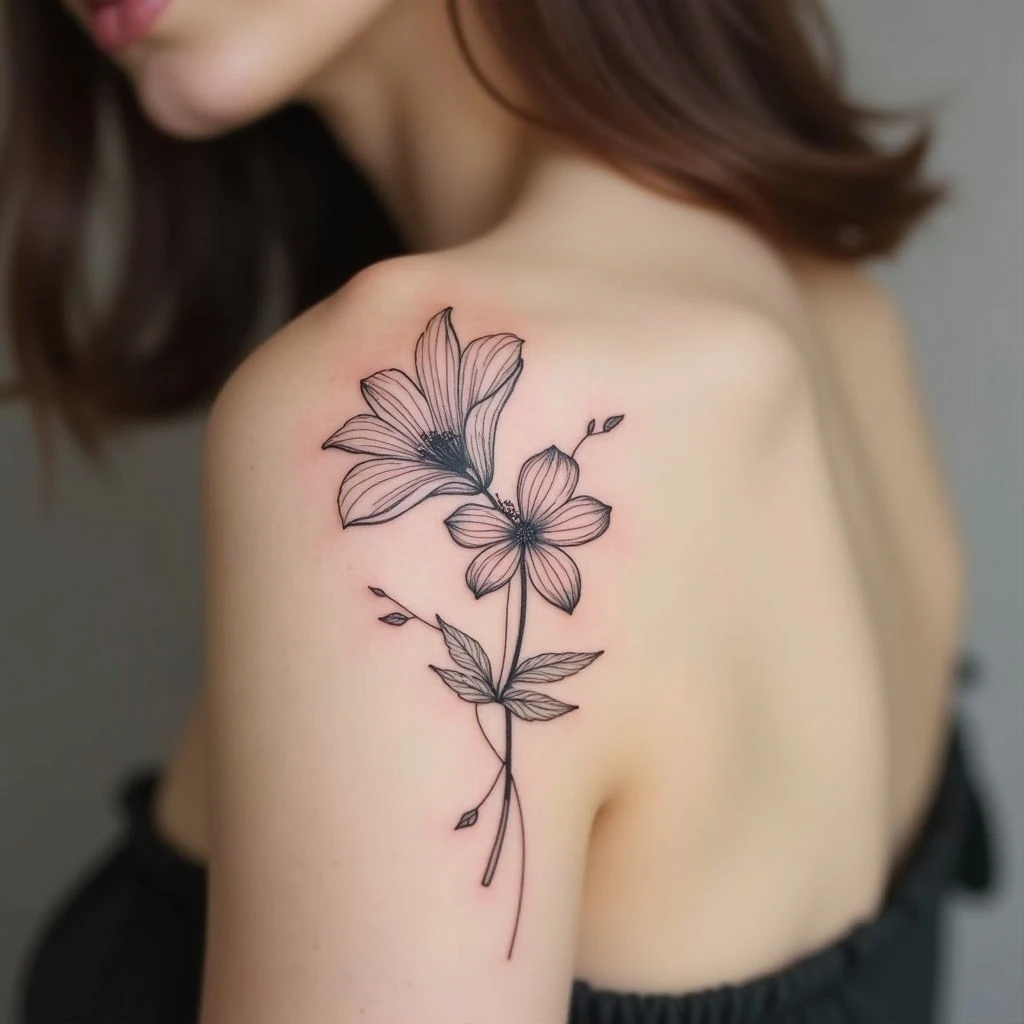 Delicate Floral Hand Tattoo: Minimalist Linework Design
