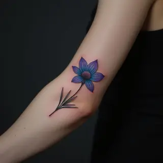 Delicate Blue & Purple Linework Tattoos for Girls - Forearm Inspiration