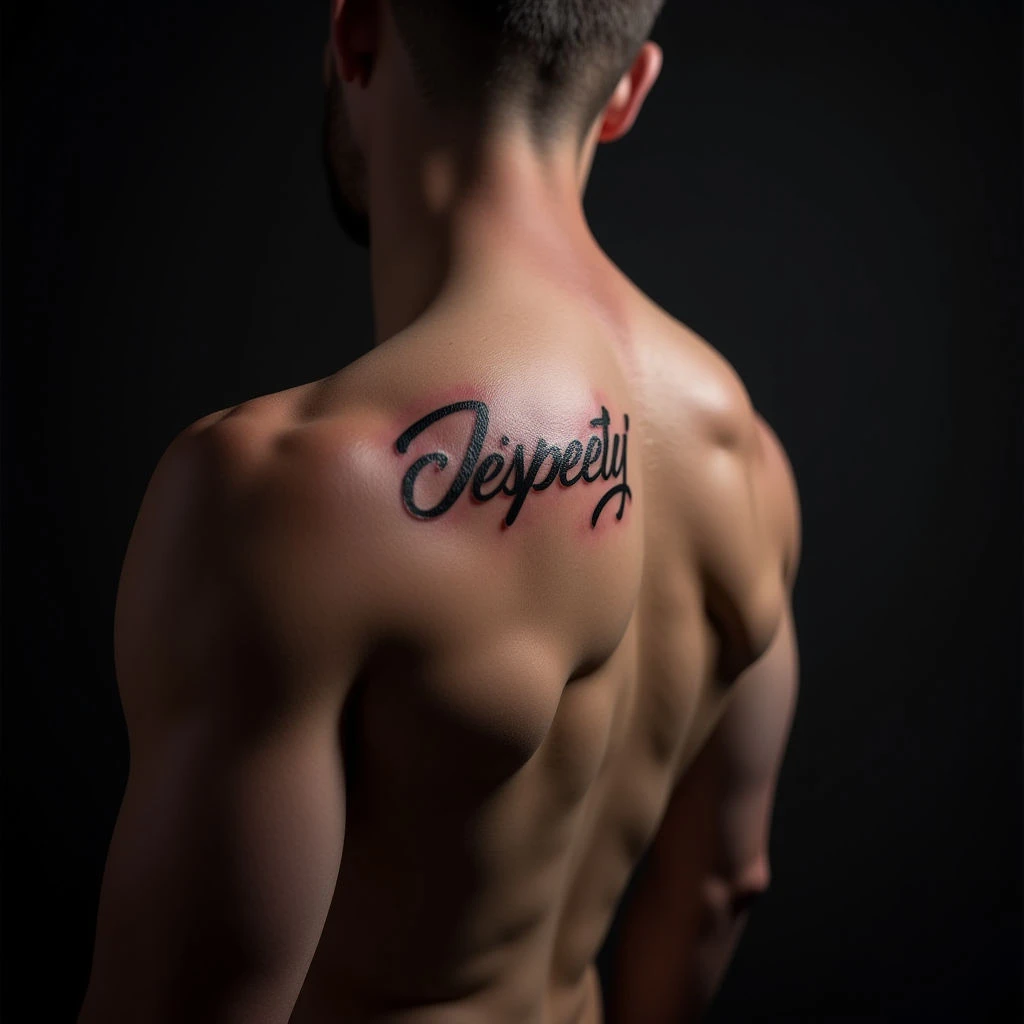 Minimalist One Word Tattoos For Men: Shoulder Inspiration