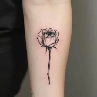 Delicate Rose Linework Tattoo on Forearm
