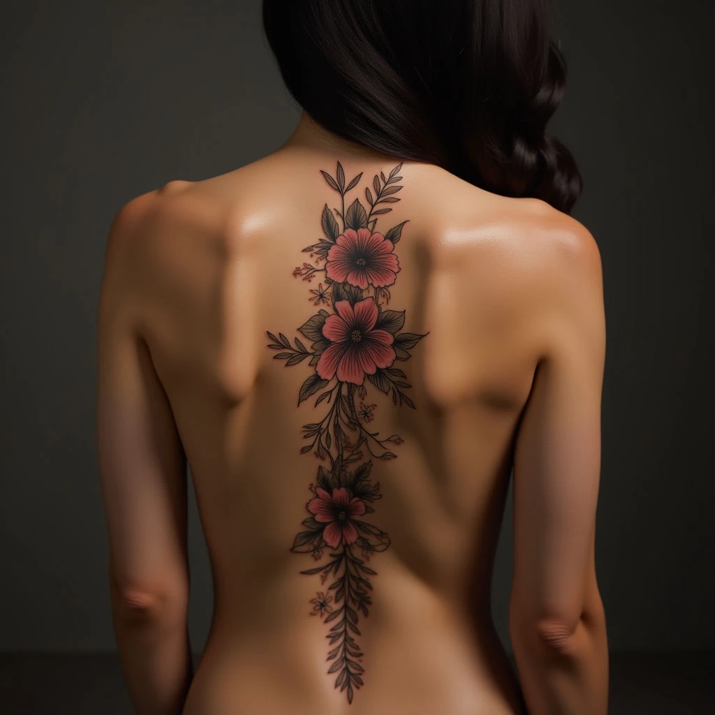 Delicate Gold Flower Spine Tattoos for Girls – Minimalist Designs