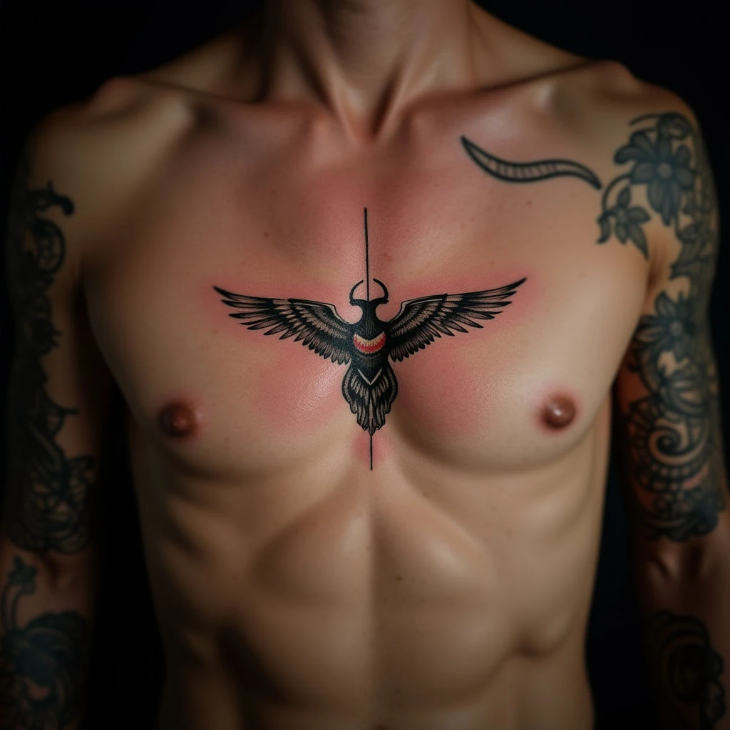 Cool Minimalist Sternum Tattoos for Guys: Meaningful Copper Designs