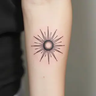 Minimalist Sun Line Work Tattoo Design