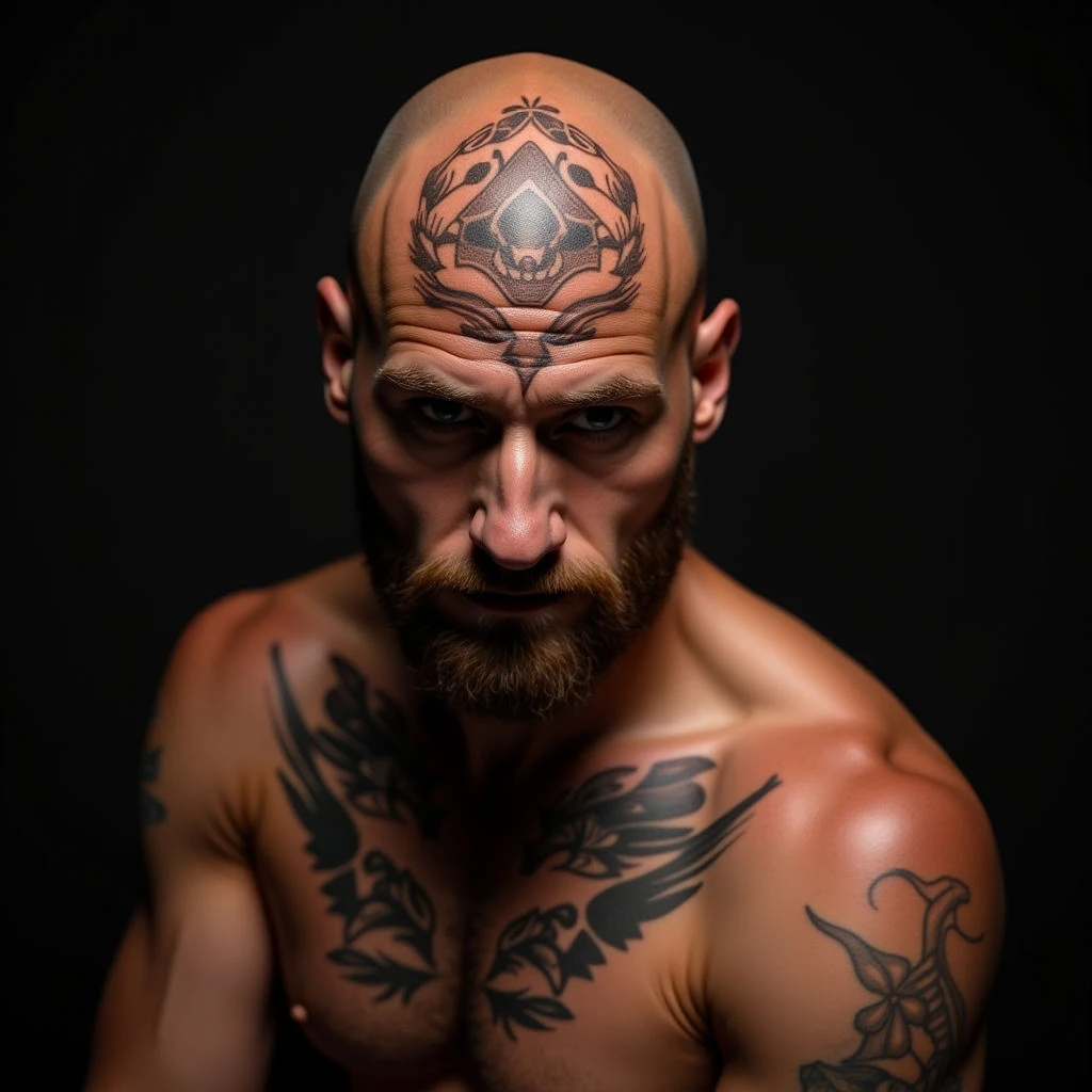 Minimalist Surreal Head Tattoos for Men: Bronze Designs & Deep Meaning