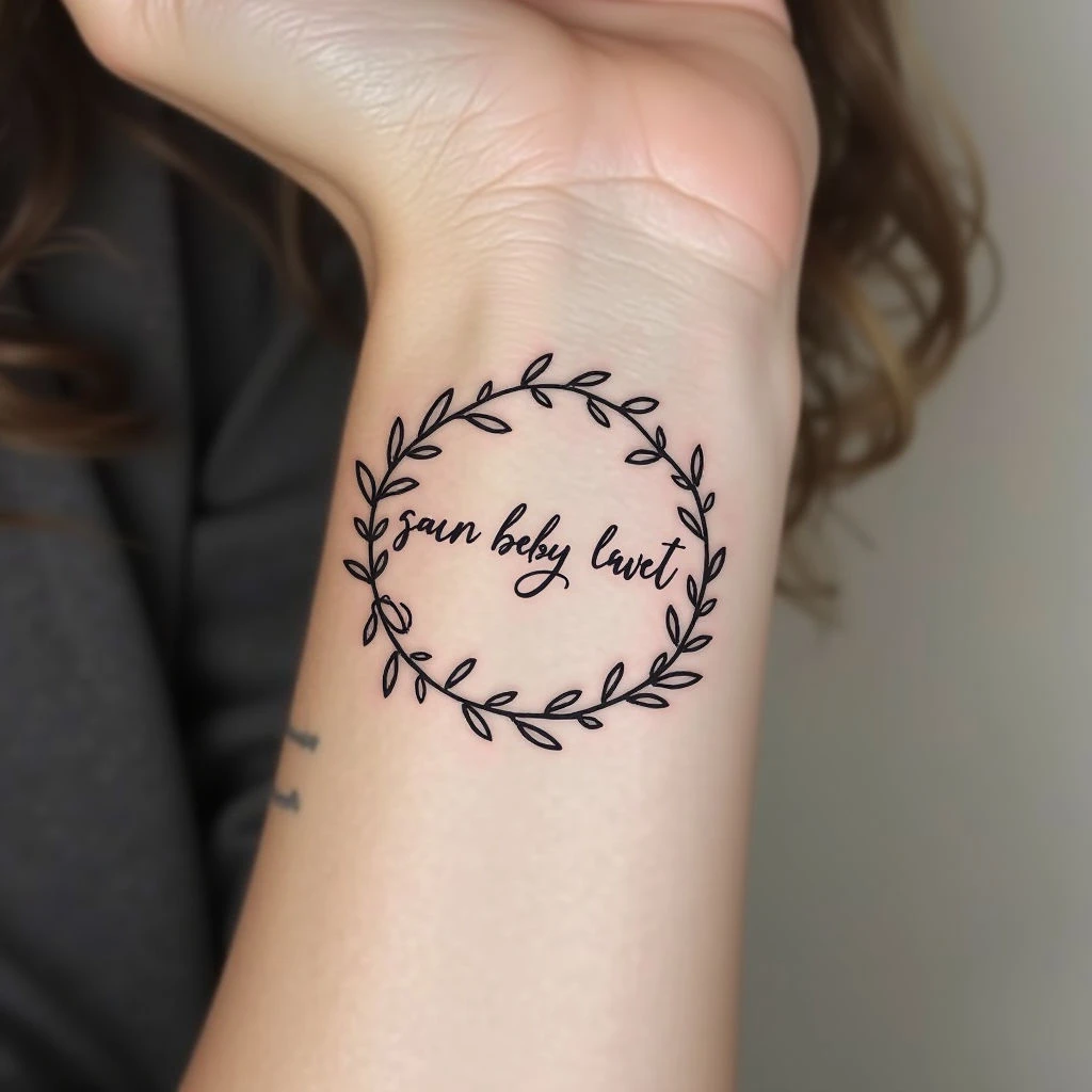 Minimalist Botanical Wrist Tattoo with Script Inscription