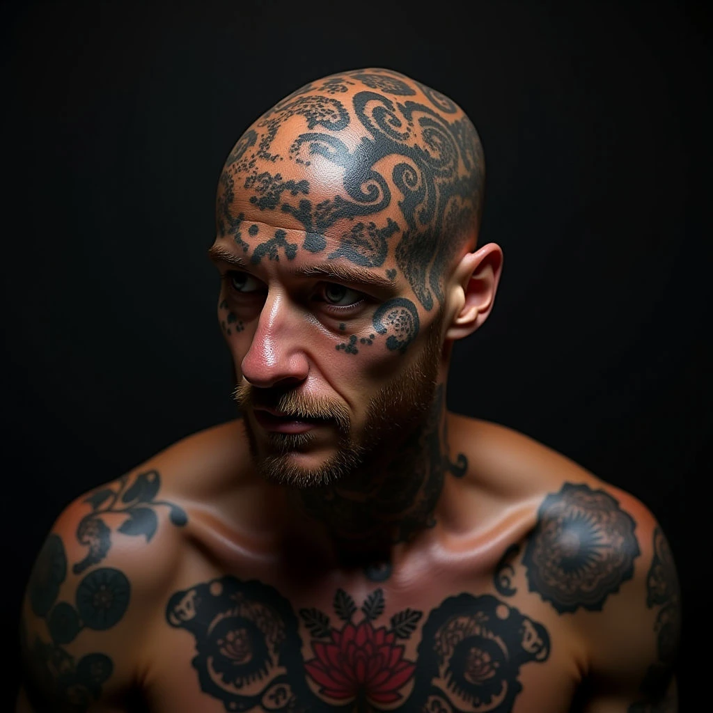 Bold Head Tattoos for Men: Trash Polka Inspiration